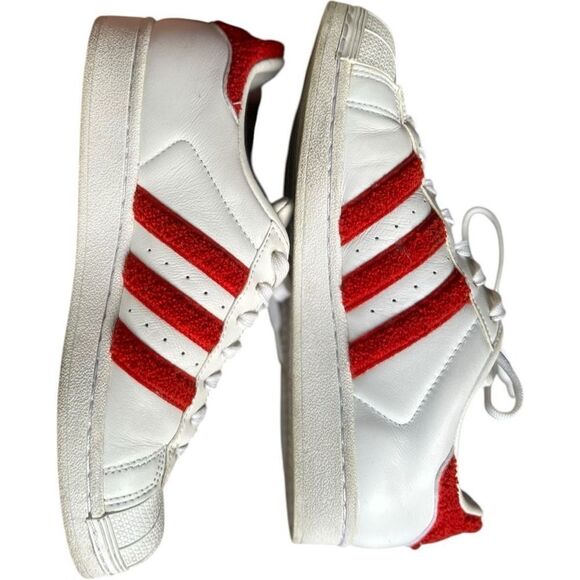Adidas Superstar Fuzzy Red Striped Sneakers Size 9 Collegiate Valentine's Day - Picture 6 of 11